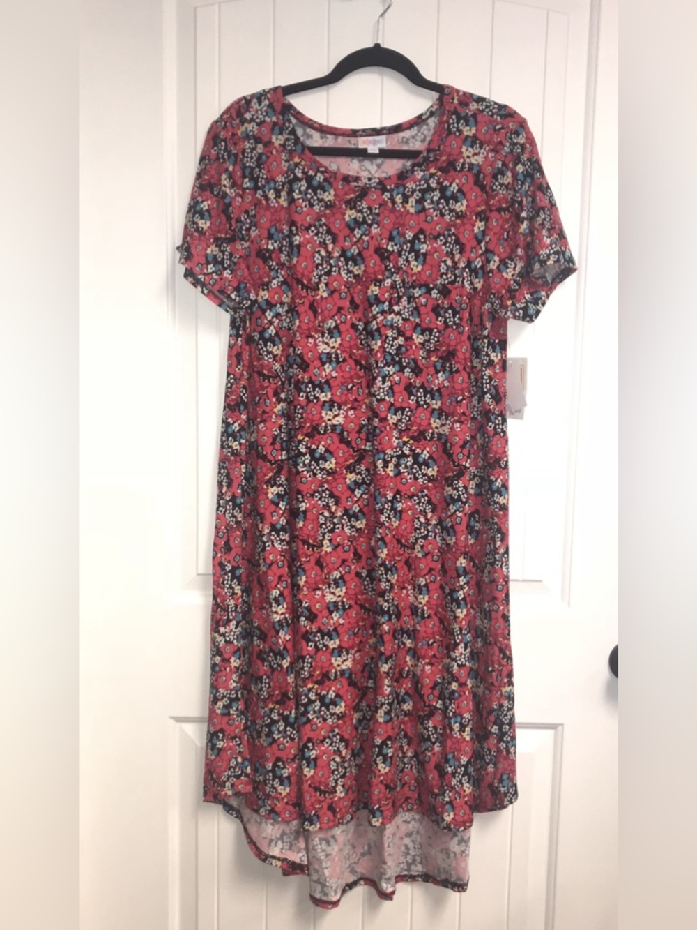 LuLaRoe Carly High-Low Floral Dress - Black with Pink, Blue, White